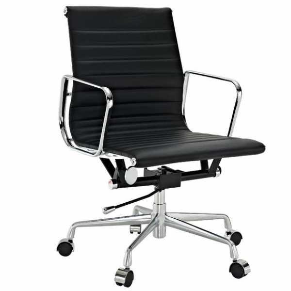 Eames  Thin Pad Office Chair Black Leather - Replica - Low back - DECOMICA