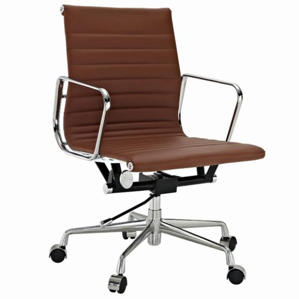 Eames  Thin Pad Office Chair Brown Leather - Replica - Low back - DECOMICA