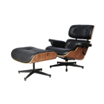 Poltrona Eames Lounge Chair e Ottoman Replica, versione alta, nera, palissandro, base elefante