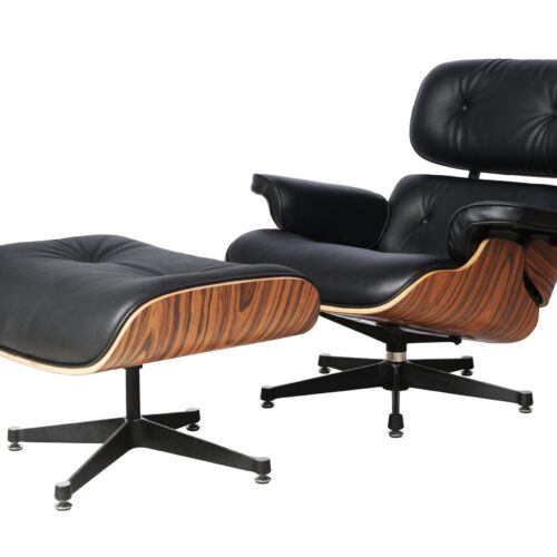 Tall Version Eames Lounge Chair And Ottoman Replica - Black - Rose wood - Elephant Base