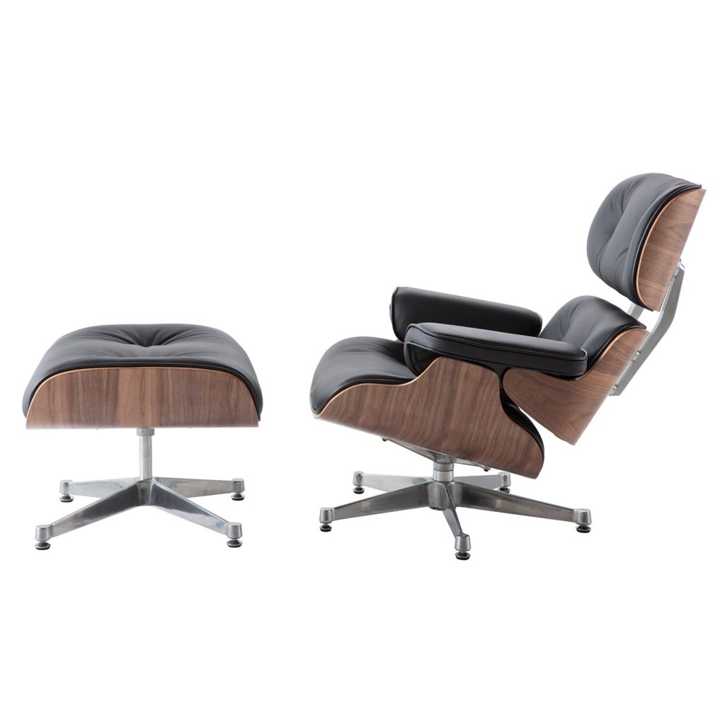 eames lounge chair and ottoman replica – Charles Eames Lounge Chair And Ottoman Replica – Black – Walnut wood – Chrome Base
