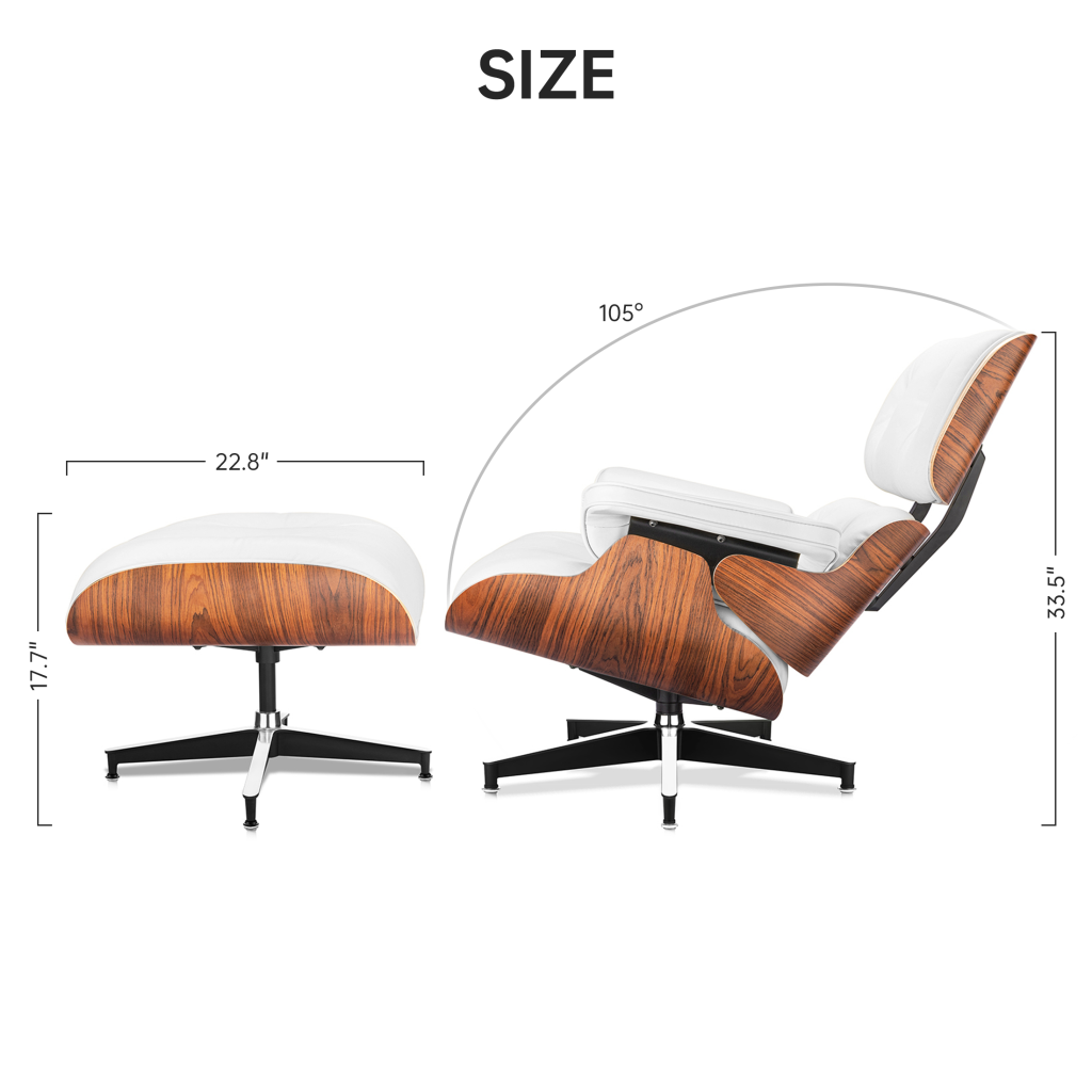 Classic Charles Eames Lounge Chair And Ottoman Replica White Leather Rose Wood