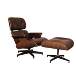 Klassinen Charles Eames -loungetuoli ja ottomaanien replikanahka - pähkinä