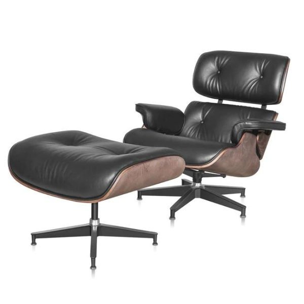 Classic Charles Eames  Lounge Chair And Ottoman Replica Black Leather Wallnut Wood - DECOMICA