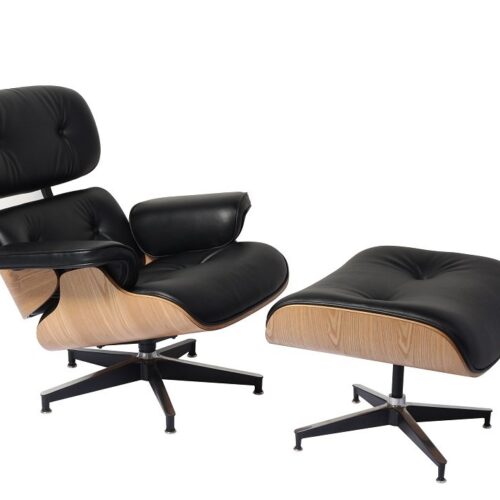 Classic Charles Eames  Lounge Chair And Ottoman Replica Black Leather - Ash Wood - DECOMICA