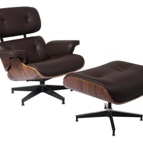 Classic Charles Eames  Lounge Chair And Ottoman Replica Brown Leather Rose Wood - DECOMICA