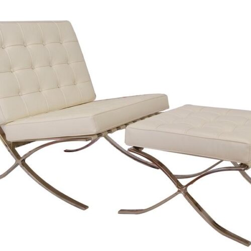 Premium Barcelona Chair Cream Set - Mies Van Der Rohe Replica - DECOMICA