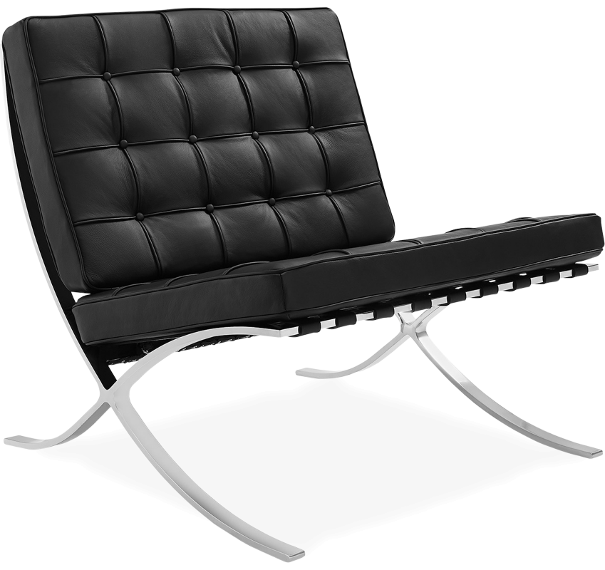 Barcelona Chair Replica Semi Aniline Leather Black.. 