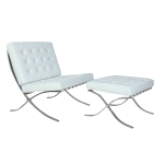 Premium Barcelona Chair and Ottoman White - Mies Van Der Rohe Replica - DECOMICA
