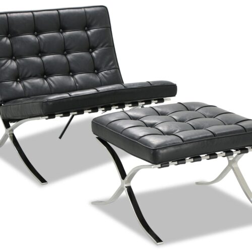 Premium Barcelona Chair and Ottoman Black - Mies Van Der Rohe Replica - DECOMICA