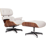 Sillón y otomana clásico Charles Eames réplica de cuero blanco y madera de nogal - DECOMICA
