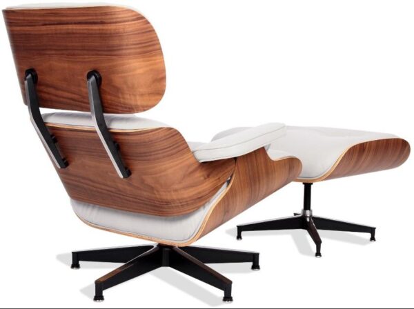 Classic Charles Eames  Lounge Chair And Ottoman Replica White Leather & Walnut Wood - DECOMICA