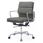 Silla de oficina Eames EA 217 Cuero gris oscuro – Réplica – Almohadilla suave Respaldo bajo