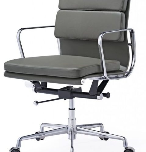 Eames biuro kėdė EA 217 Tamsiai pilka oda – Replica – Minkštas padas Žema nugara