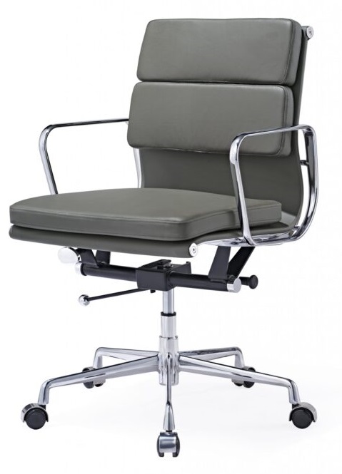 Eames uredska stolica EA 217 Tamno siva koža – Replika – Mekana podloga s niskim naslonom
