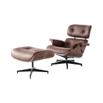 Classic Charles Eames Lounge Chair And Ottoman Replica Tan Brown Leather - Walnut Normal Base