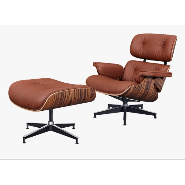 Classic Charles Eames Lounge Chair And Ottoman Replica Tan Brown Leather – Rose Wood Normal Base