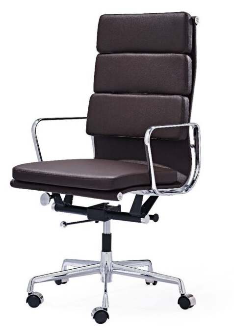 Réplique de chaise de bureau Eames Soft Pad à dossier haut EA219 – Cuir marron foncé