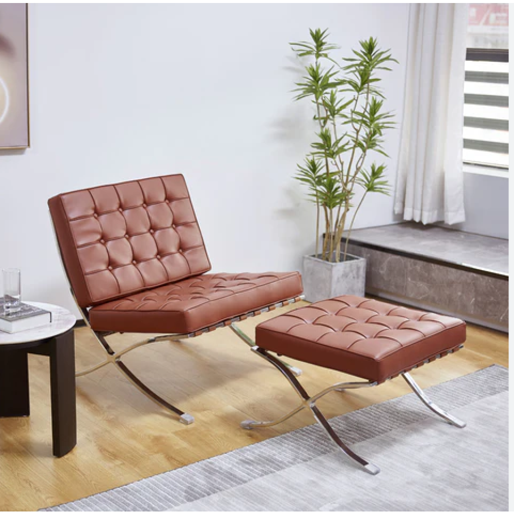brown barcelona chair – Premium Barcelona Chair and Ottoman Tan Brown Set – Mies Van Der Rohe Replica