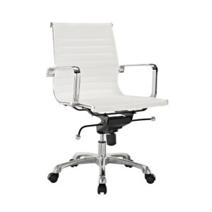 Eames Thin Pad Office Chair White PU Leather - Replica - Low back