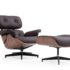 Eames lounge chair replica in brown leather with walnut veneer and matching ottoman