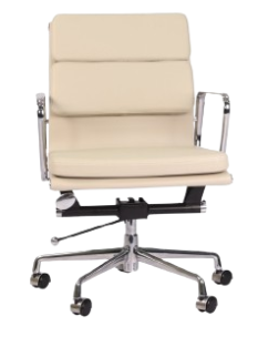Eames biuro kėdė EA 217 Cream Leather – Replica – Minkštas padas Žema nugara