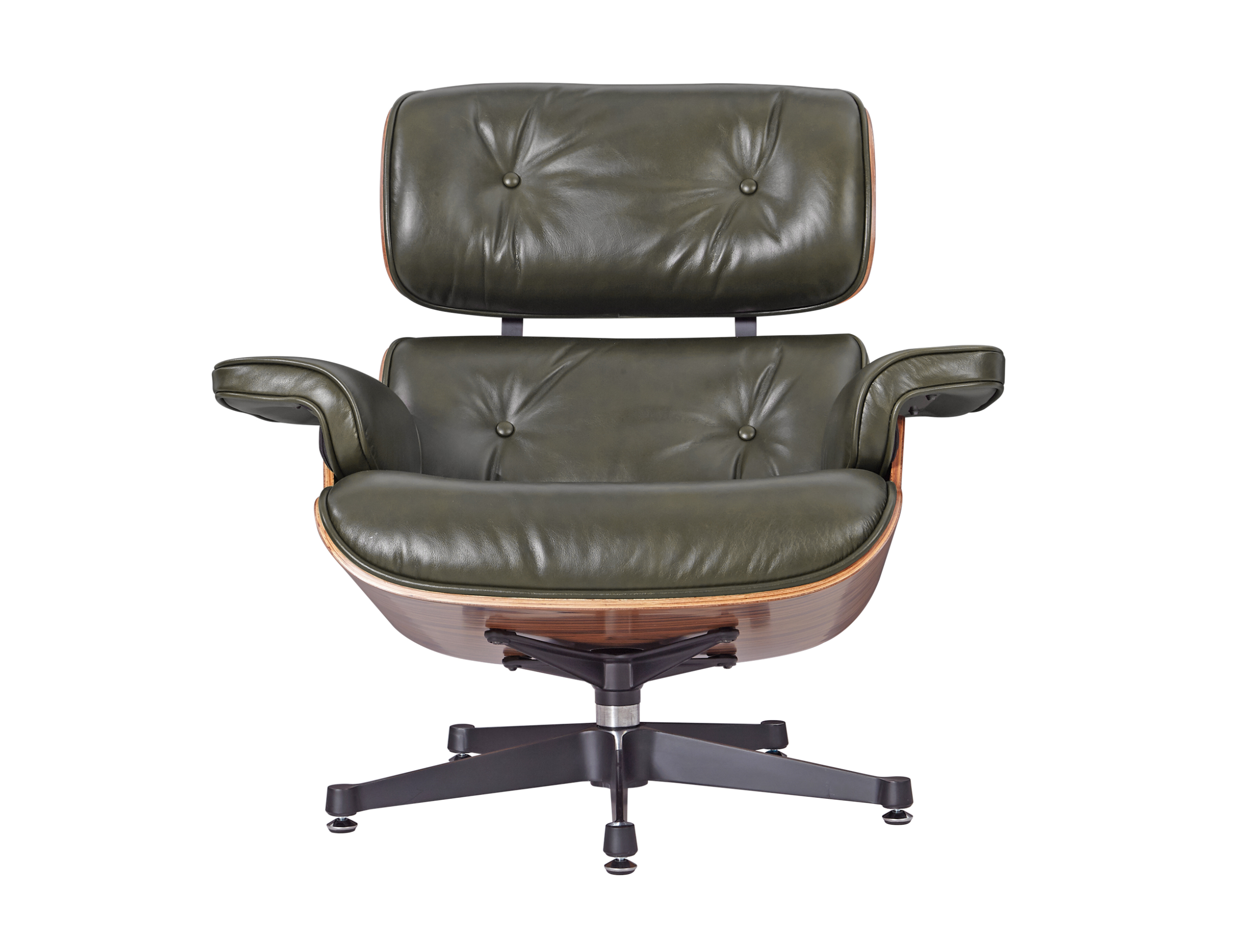 Premium Eames Lounge Chair And Ottoman Replica Waxy Dark Green Polished Leather Rose Wood - Image 11