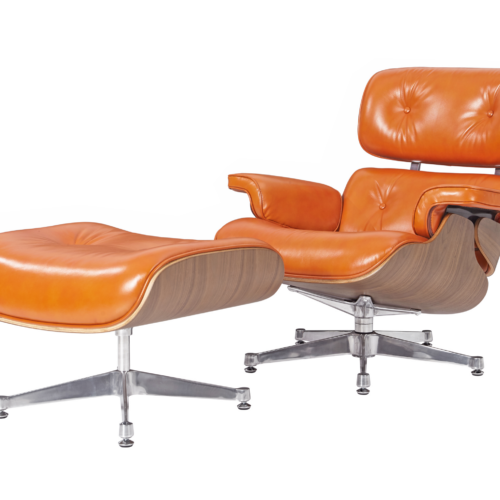 Premium Eames Lounge Chair And Ottoman Replica Waxy Camel Polished Leather Walnut Wood