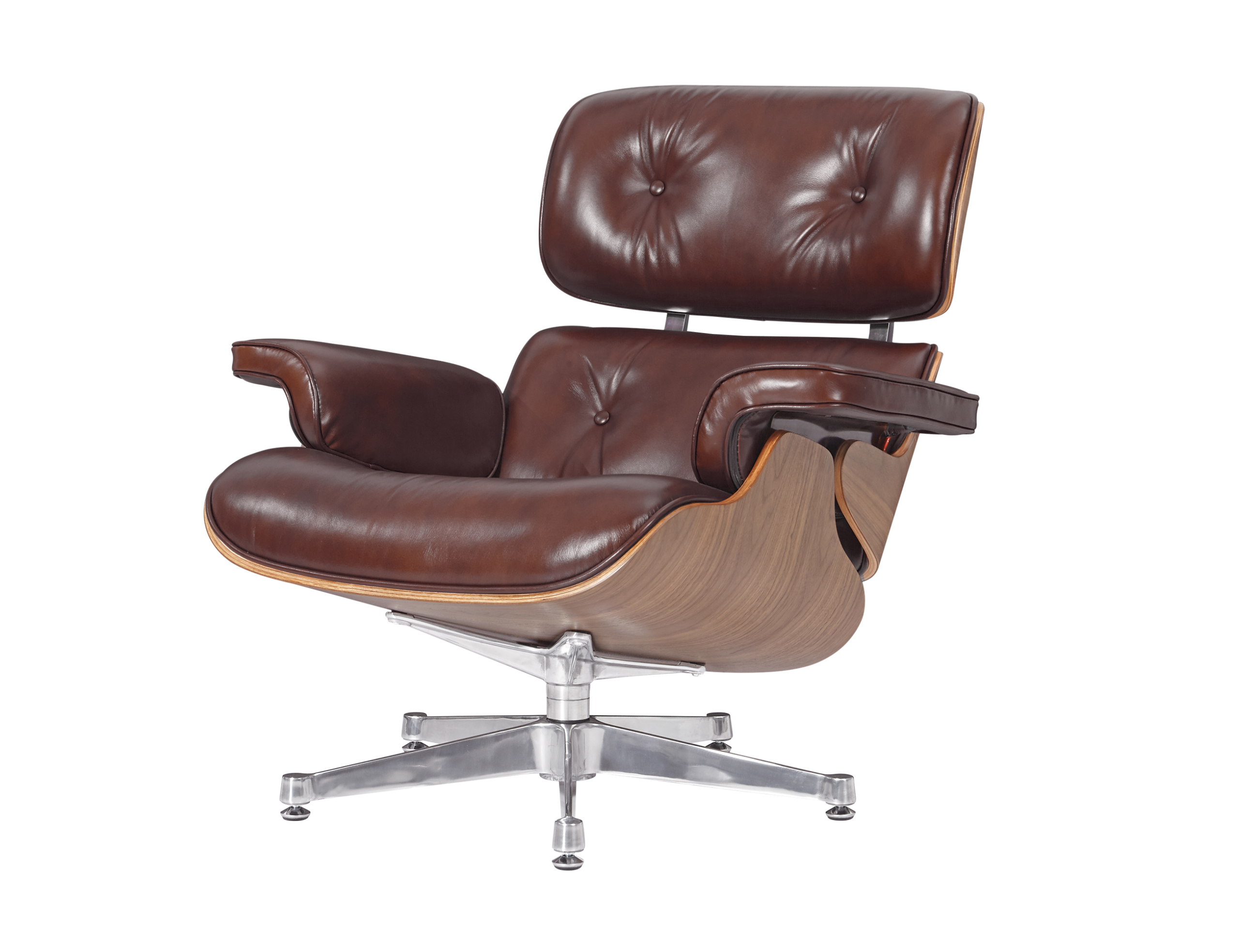 Premium Eames atpūtas krēsls un Osmaņu reprodukcija, vaska šokolādes pulēta āda, valriekstu koks — 10. attēls