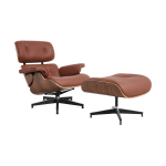 Classic Charles Eames Lounge Chair And Ottoman Replica Tan Brown Leather - Walnut Wood Normal Base
