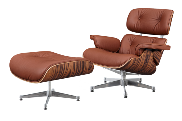 Charles Eames Lounge Chair And Ottoman Replica - Tan Brown - Rose Wood - Chrome Base