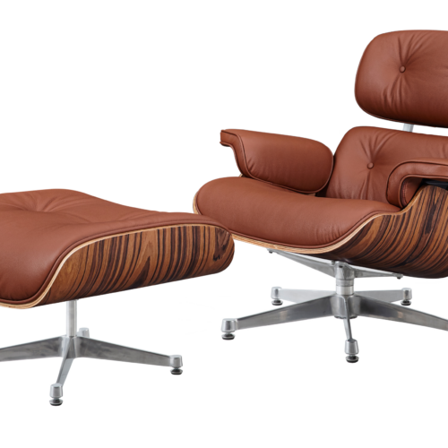 Charles Eames Lounge Chair And Ottoman Replica - Tan Brown - Rose Wood - Chrome Base