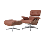 Charles Eames Lounge Chair And Ottoman Replica - Tan Brown - Walnut Wood - Chrome Base