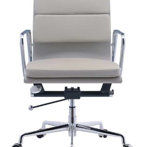 Eames office chair EA 217 Light Grey Leather - Replica - Soft pad Low back