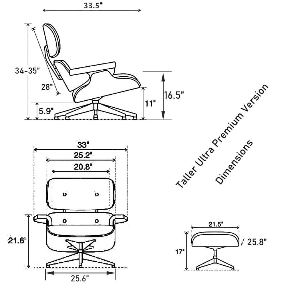 tall eames lounge chair white rosewood dimensions diagram (tall version)