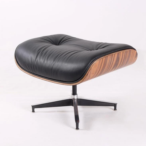Classic Charles Eames Style Ottoman Replica Black Leather Rose Wood