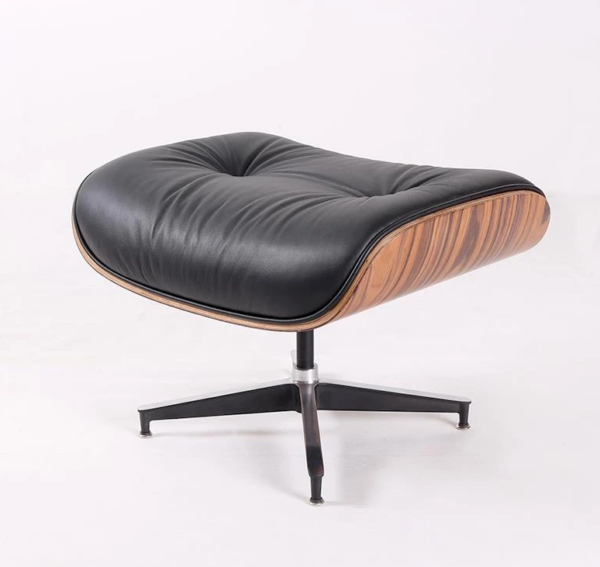 Classic Charles Eames Style Ottoman Replica Black Leather Rose Wood
