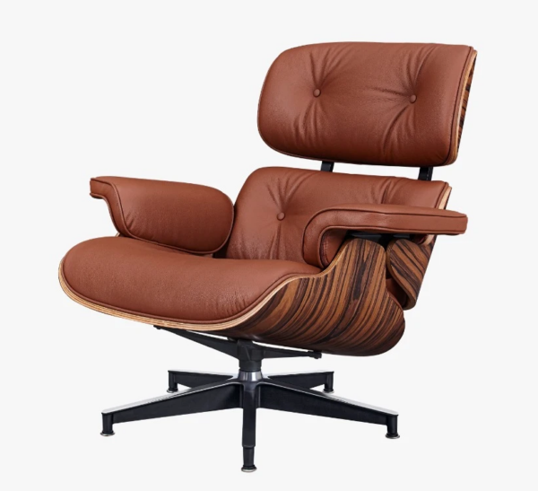 Sillón estilo Eames, solo madera de rosa, base normal, marrón tostado