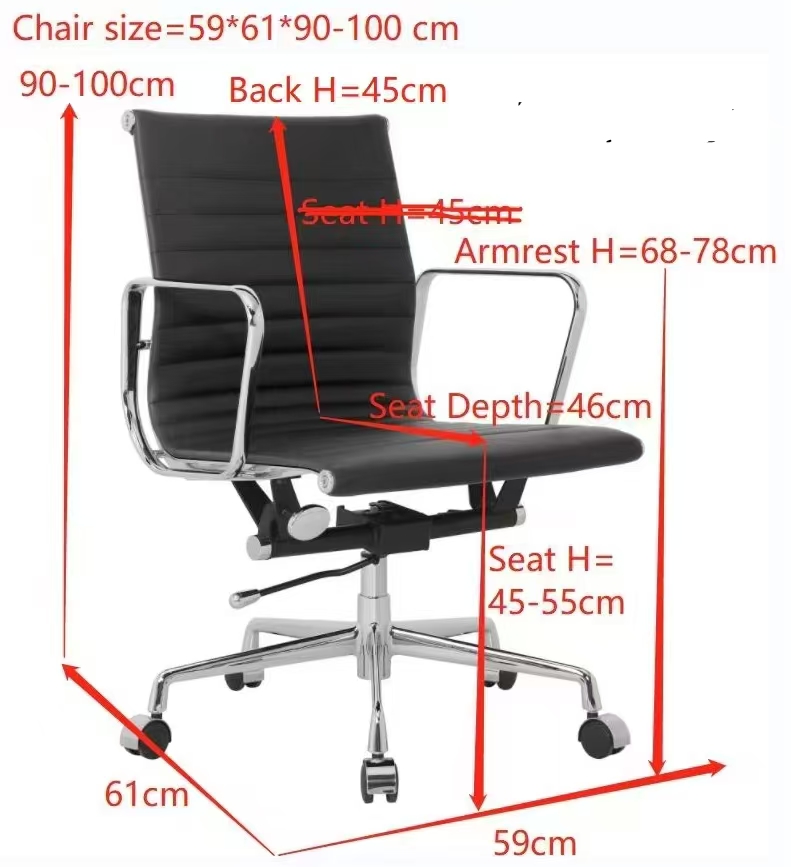 eames office chair replica EA117 dimensions diagram – low back ribbed, 59 x 61 x 90-100 cm