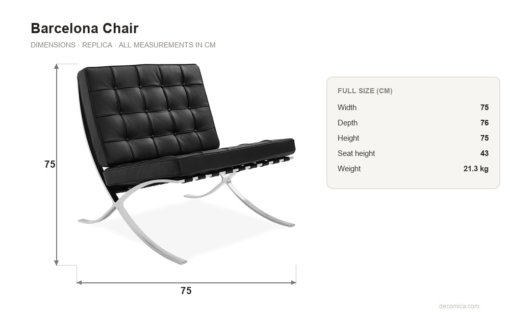 barcelona chair dimensions diagram 75 76 75 cm