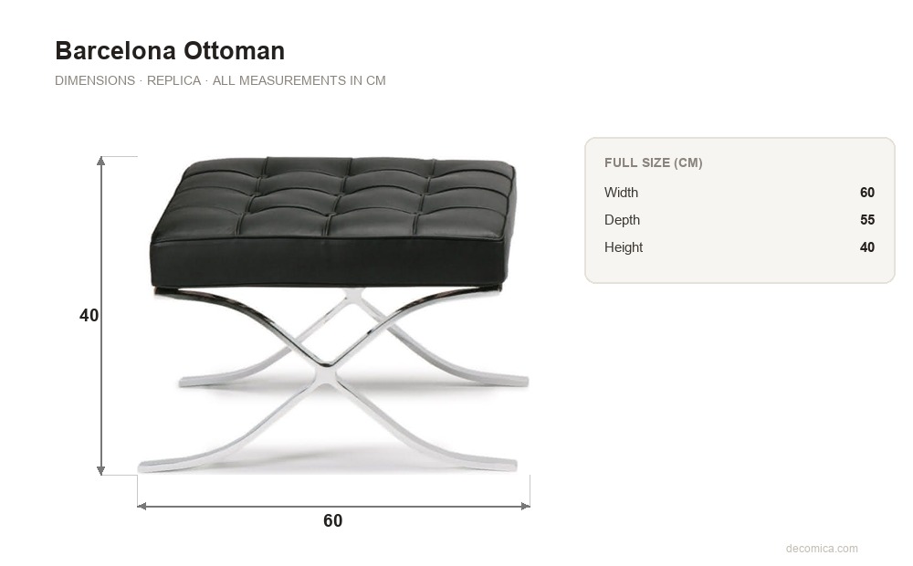 barcelona ottoman dimensions diagram 60 55 40 cm
