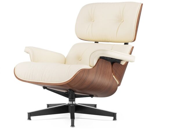 Tall eames lounge chair ivory walnut and ottoman replica – front view