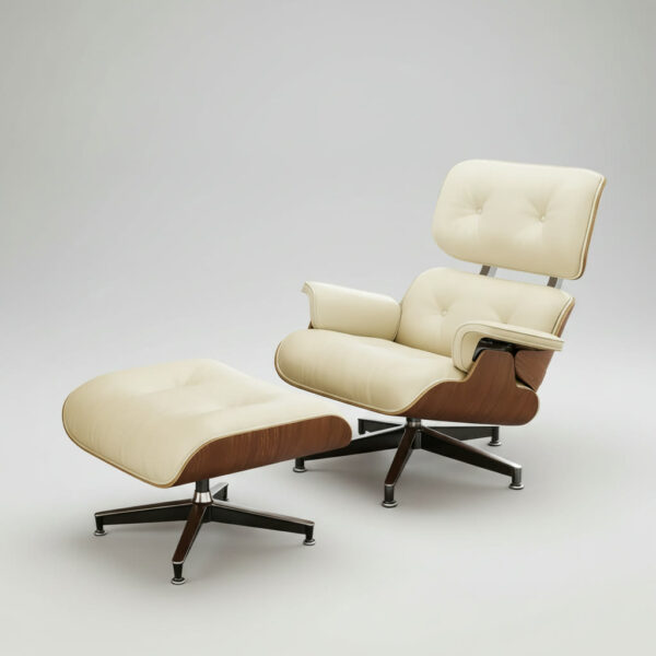 Tall eames lounge chair ivory walnut and ottoman replica – front view